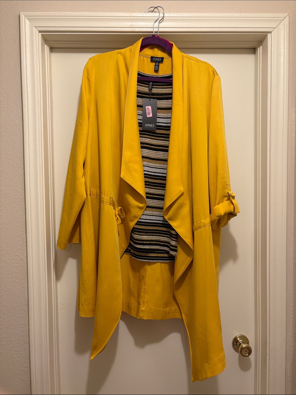 Jones New York Striped with Jacket Top in Black, Gold & White